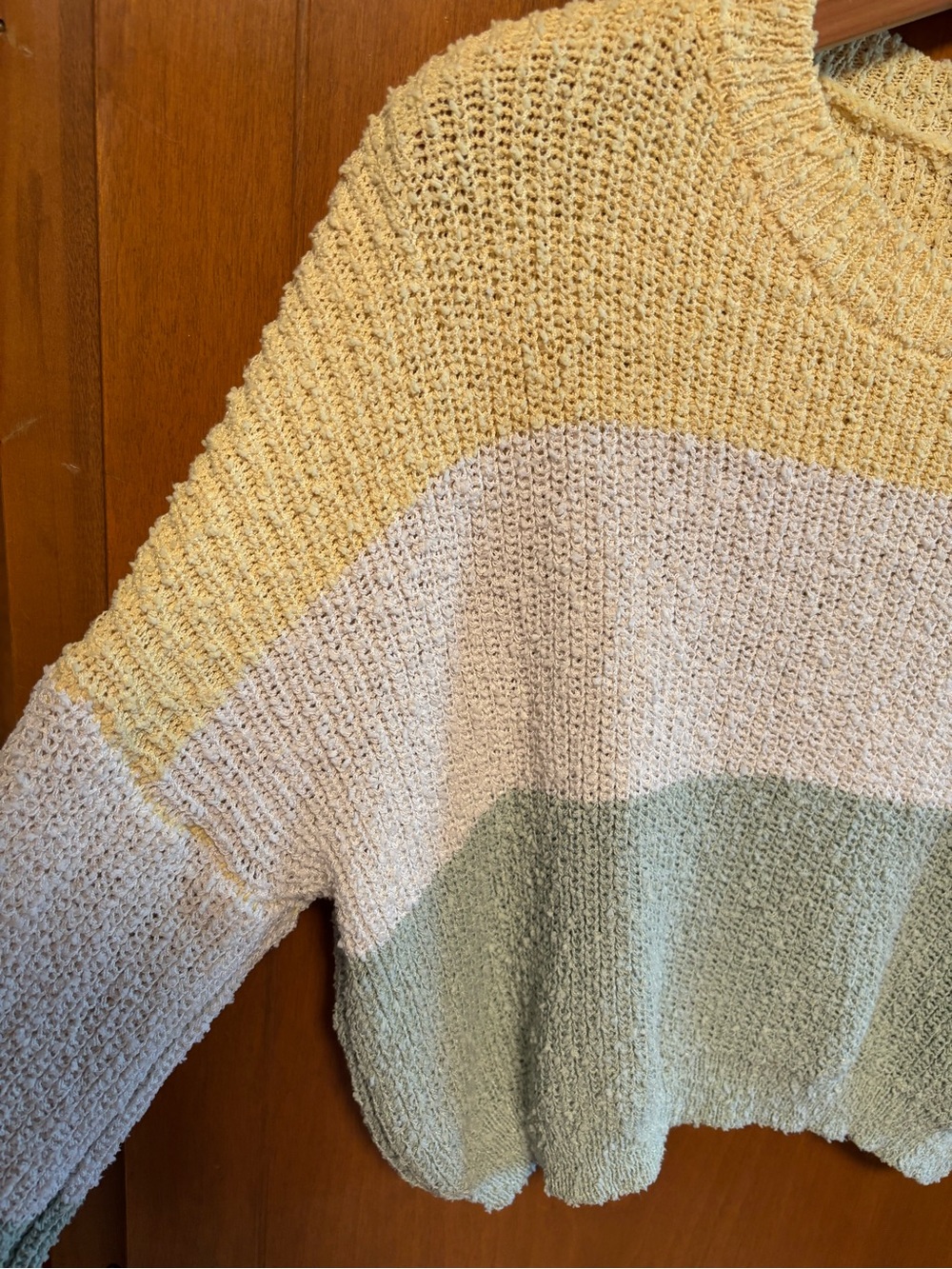 Pastel Colorblock Cropped Knit Sweater - Yellow, Cream & Sage - Picture 4 of 5